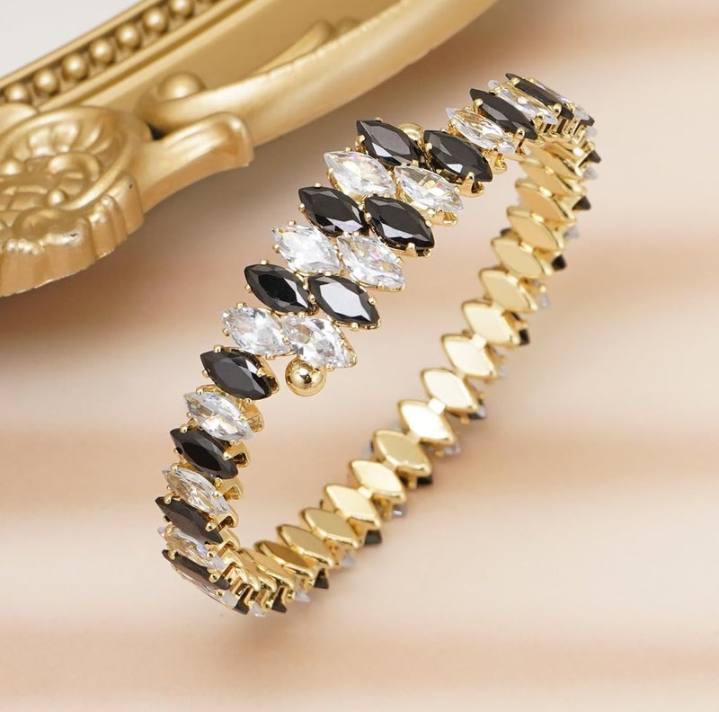Wovanoo Rhinestone Cuff Bracelet Cubic Zirconia Tennis Bracelets Open Adjustable Elastic Bangle for Women - Image 3